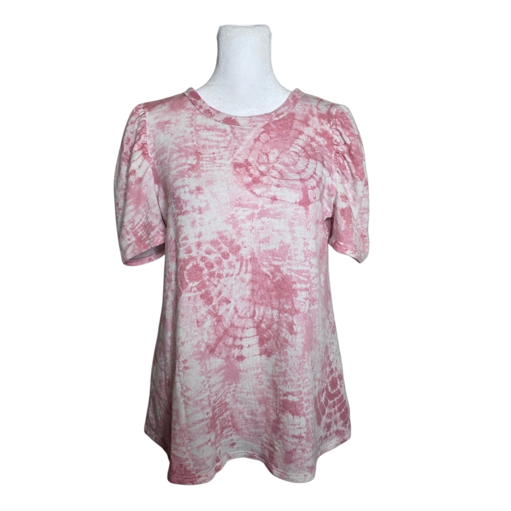 Andree By Unit Pink Tie Dye Short Sleeve puffed Sleeve Shirt Size Small